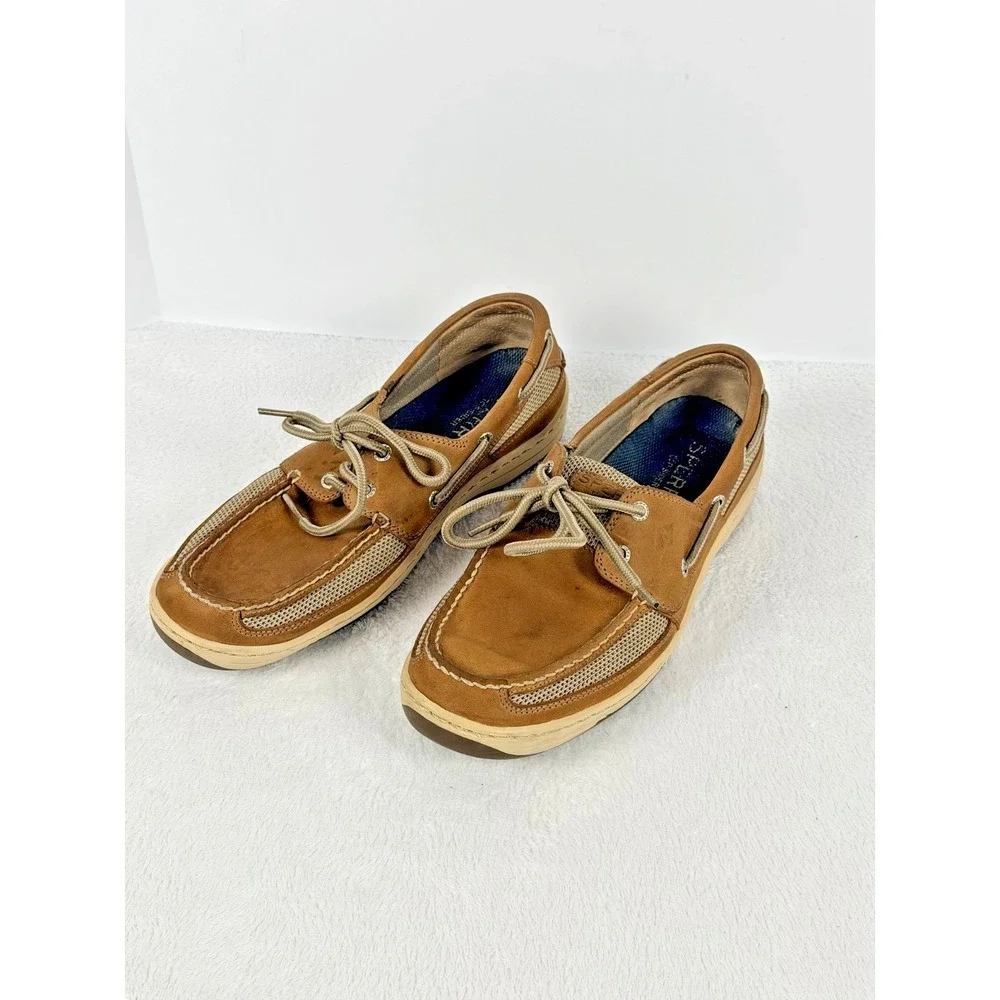 Sperry Top-Sider Tarpon Tan Brown Leather Mesh Boat Shoes Men's Size 10 M 60304